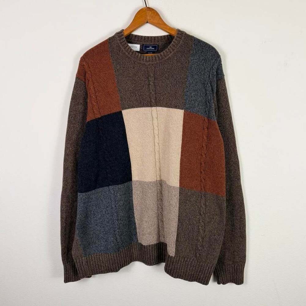 Vintage Patterned Sweater Earth Tone Grandpa Style Minimalist ColorBlock